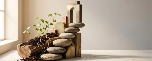 Composition symbolique illustrant la croissance financière et l'investissement à long terme en assurance vie