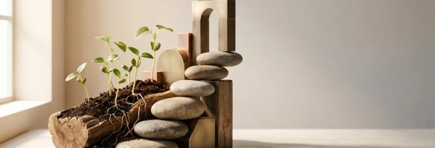Composition symbolique illustrant la croissance financière et l'investissement à long terme en assurance vie