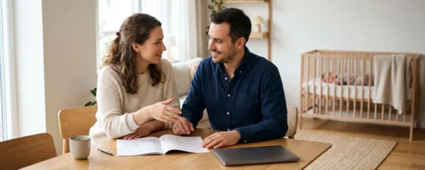Jeunes parents protégeant leur famille avec une planification financière sécurisée